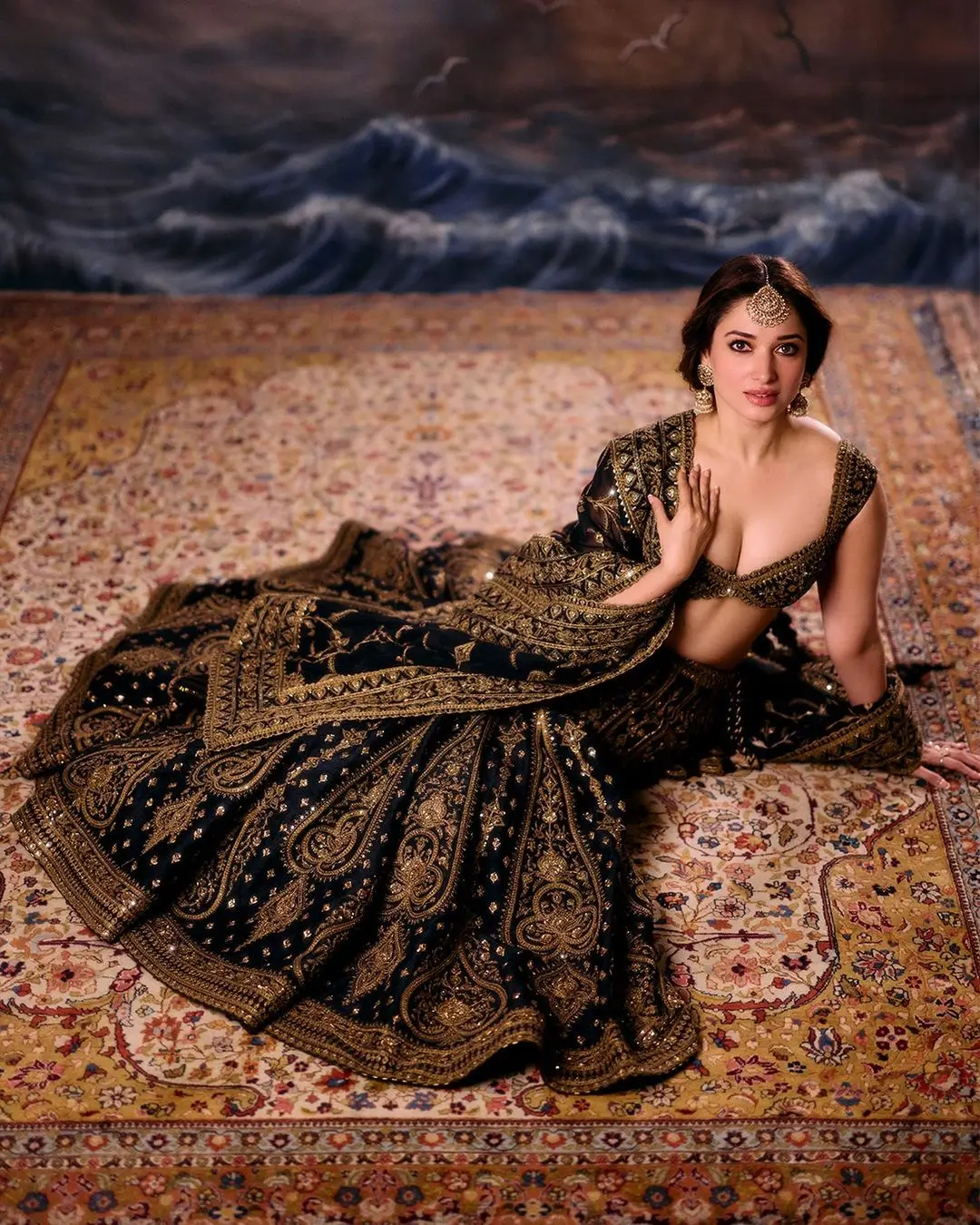 Tamanna Bhatia Stills in Beautiful Black Designer Lehenga Choli